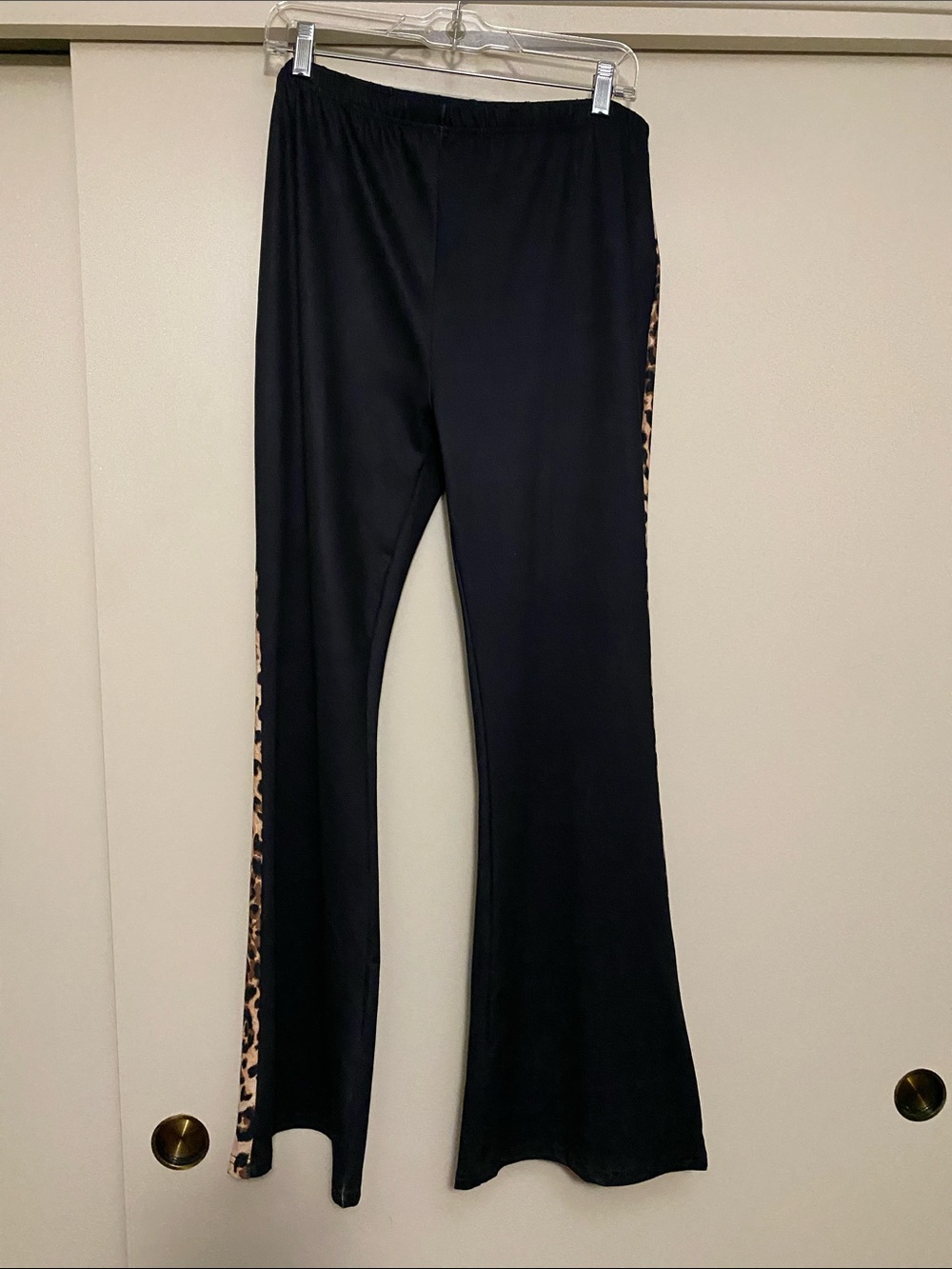Women’s Black Flare Pants with Leopard Side Stripe